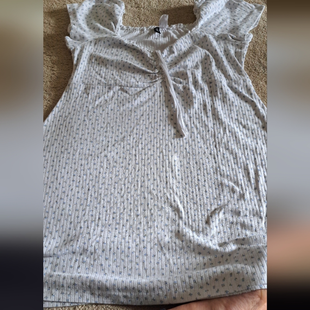 Divided White and Blue Patterned Mini Dress